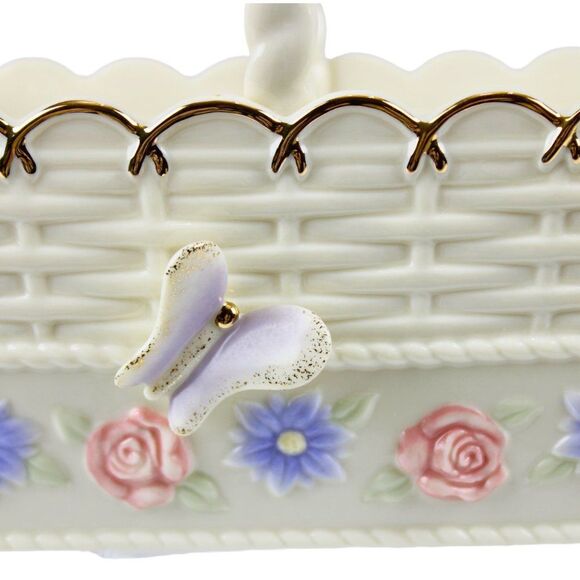 Lenox Spring Garden Woven Porcelain Handled Basket Gold Trim Cottagecore Kitsch - Picture 2 of 9